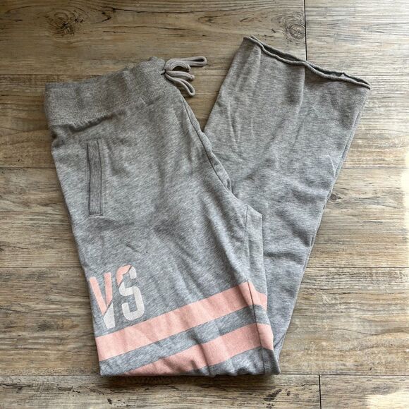 Victoria's Secret Sweatpants Small Gray Pink Wide Leg Y2K Athleisure Loungewear - Picture 4 of 7